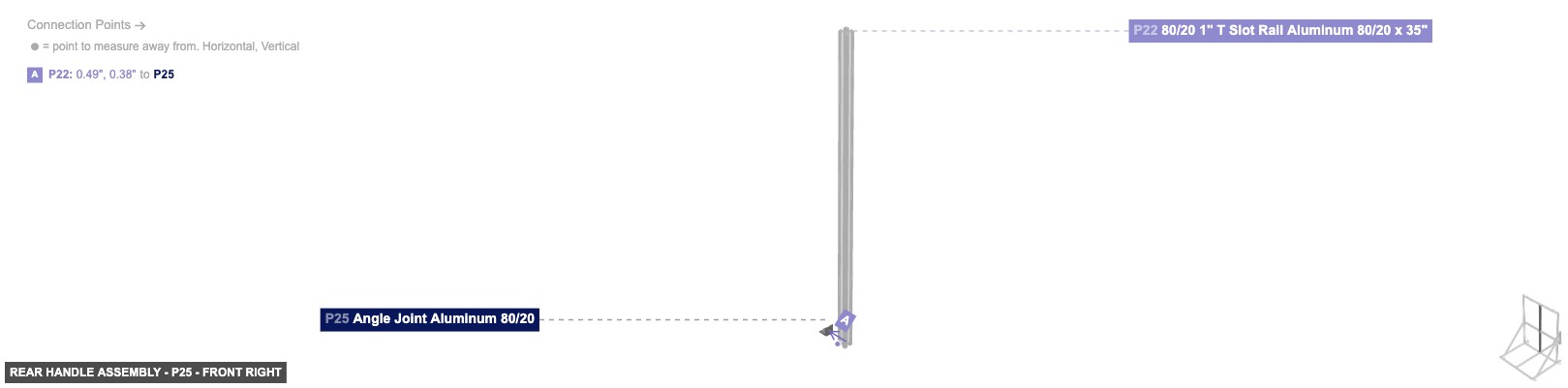 Rear Handle Assembly - Part Angle Joint Aluminum 80/20 - front_right