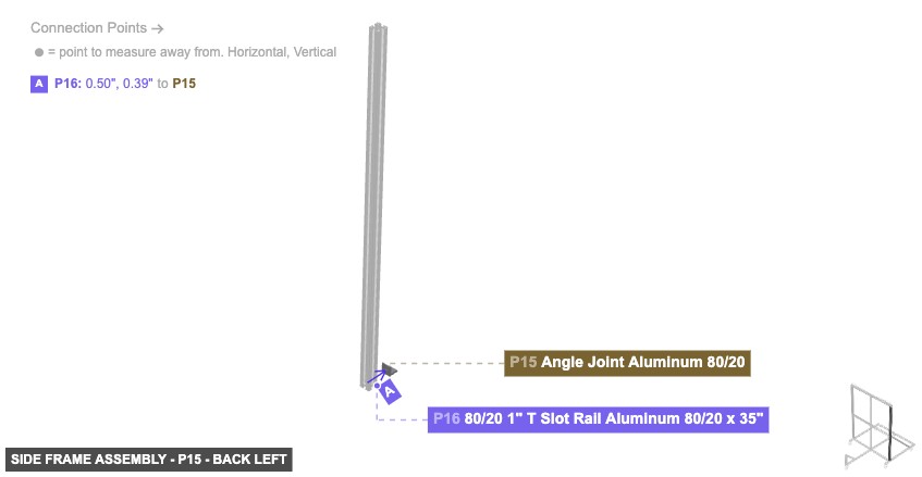 Side Frame Assembly - Part Angle Joint Aluminum 80/20 - back_left