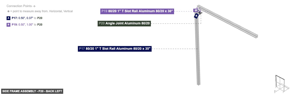 Side Frame Assembly - Part Angle Joint Aluminum 80/20 - back_left
