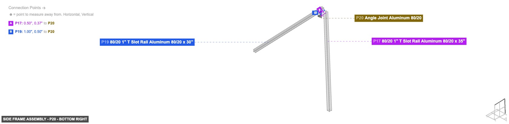 Side Frame Assembly - Part Angle Joint Aluminum 80/20 - bottom_right