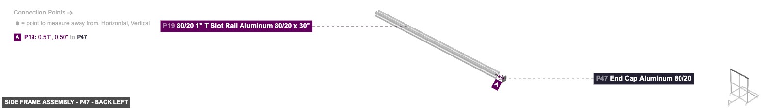 Side Frame Assembly - Part End Cap Aluminum 80/20 - back_left