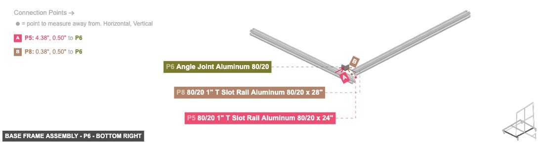Base Frame Assembly - Part Angle Joint Aluminum 80/20 - bottom_right