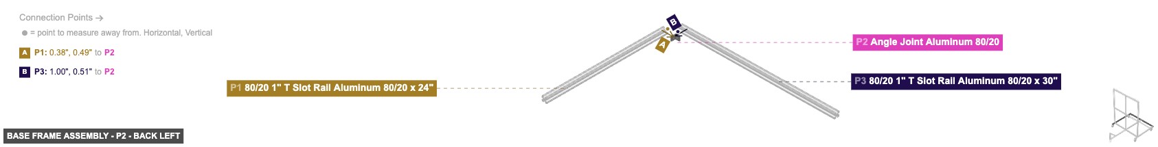 Base Frame Assembly - Part Angle Joint Aluminum 80/20 - back_left