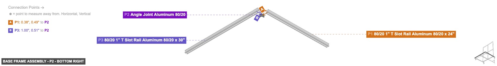 Base Frame Assembly - Part Angle Joint Aluminum 80/20 - bottom_right