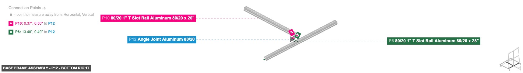 Base Frame Assembly - Part Angle Joint Aluminum 80/20 - bottom_right