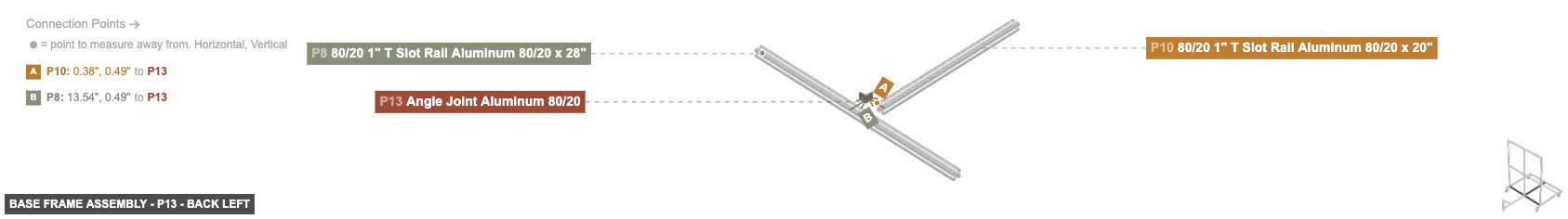 Base Frame Assembly - Part Angle Joint Aluminum 80/20 - back_left