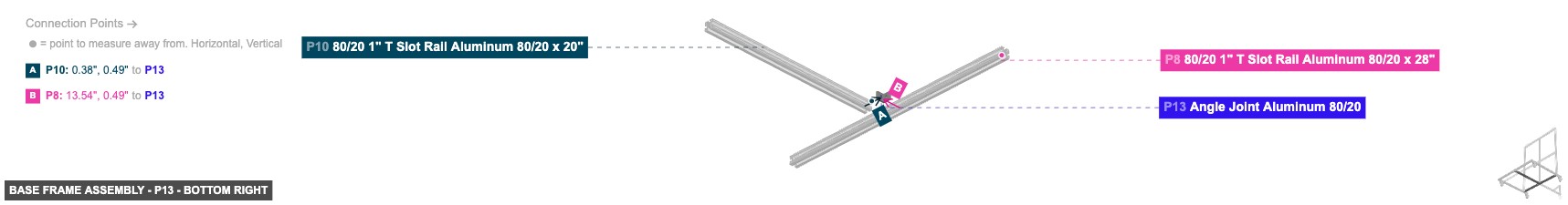 Base Frame Assembly - Part Angle Joint Aluminum 80/20 - bottom_right