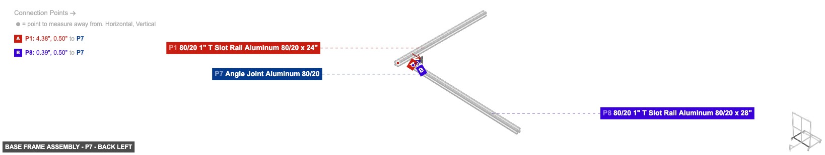 Base Frame Assembly - Part Angle Joint Aluminum 80/20 - back_left