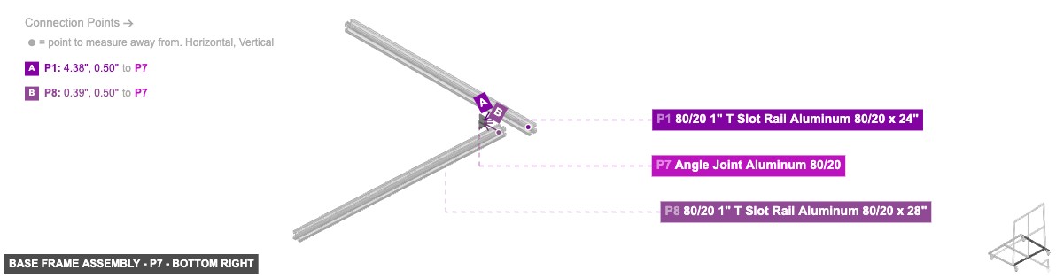Base Frame Assembly - Part Angle Joint Aluminum 80/20 - bottom_right