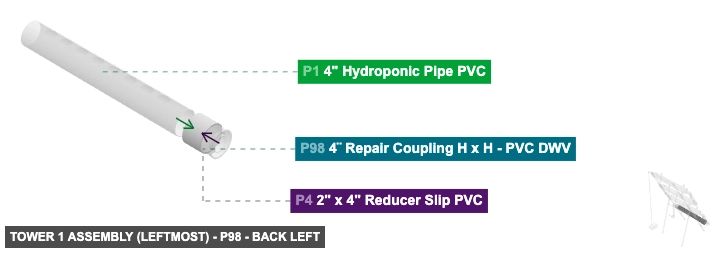 Tower 1 Assembly (Leftmost) - Part 4¨ Repair Coupling H x H - PVC DWV - back_left
