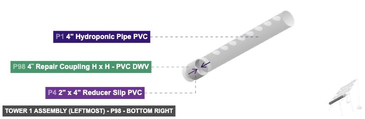 Tower 1 Assembly (Leftmost) - Part 4¨ Repair Coupling H x H - PVC DWV - bottom_right