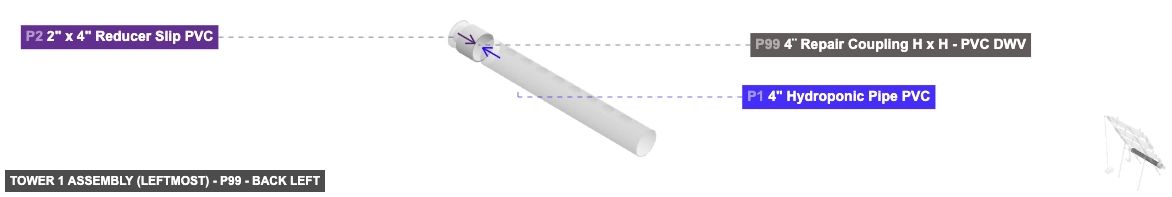 Tower 1 Assembly (Leftmost) - Part 4¨ Repair Coupling H x H - PVC DWV - back_left