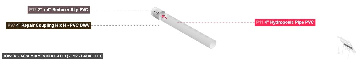 Tower 2 Assembly (Middle-Left) - Part 4¨ Repair Coupling H x H - PVC DWV - back_left
