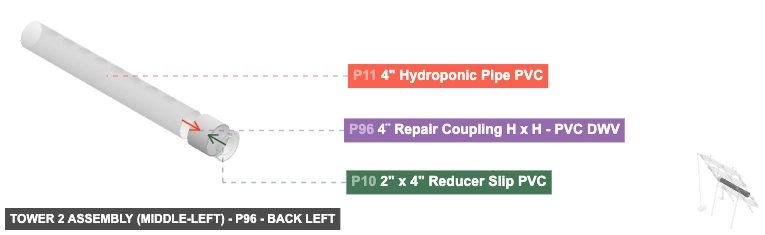 Tower 2 Assembly (Middle-Left) - Part 4¨ Repair Coupling H x H - PVC DWV - back_left
