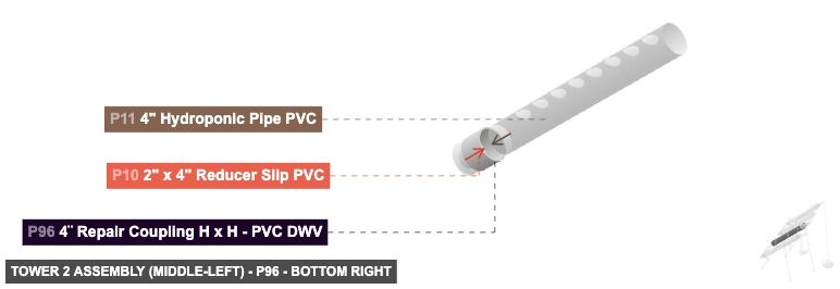 Tower 2 Assembly (Middle-Left) - Part 4¨ Repair Coupling H x H - PVC DWV - bottom_right