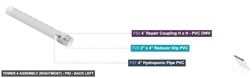 Tower 4 Assembly (Rightmost) - Part 4¨ Repair Coupling H x H - PVC DWV - back_left
