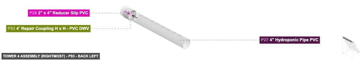 Tower 4 Assembly (Rightmost) - Part 4¨ Repair Coupling H x H - PVC DWV - back_left