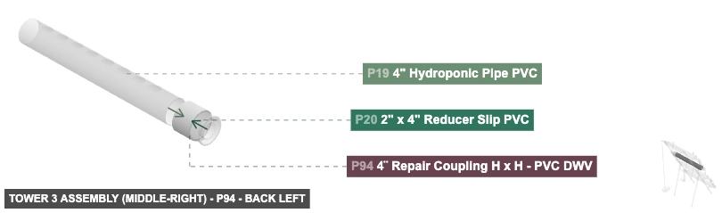 Tower 3 Assembly (Middle-Right) - Part 4¨ Repair Coupling H x H - PVC DWV - back_left