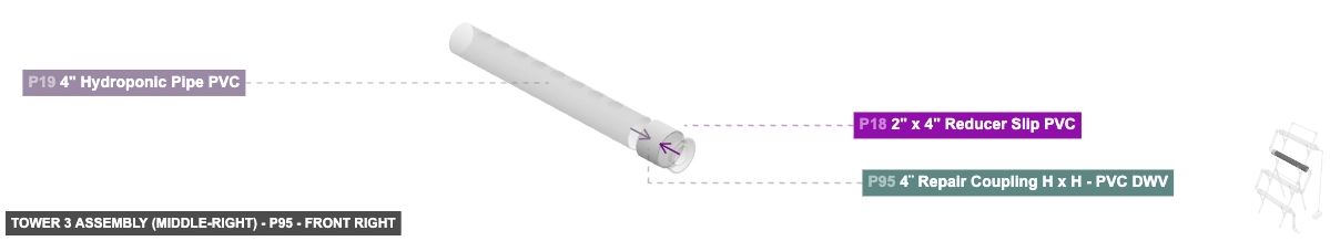 Tower 3 Assembly (Middle-Right) - Part 4¨ Repair Coupling H x H - PVC DWV - front_right