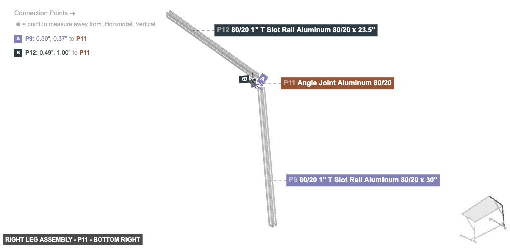 Right Leg Assembly - Part Angle Joint Aluminum 80/20 - bottom_right