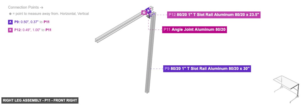 Right Leg Assembly - Part Angle Joint Aluminum 80/20 - front_right