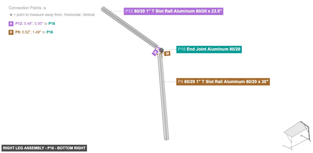 Right Leg Assembly - Part End Joint Aluminum 80/20 - bottom_right