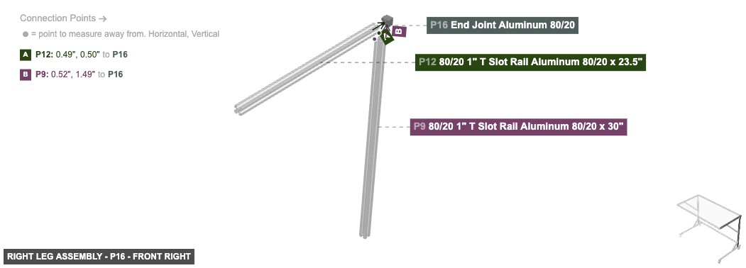 Right Leg Assembly - Part End Joint Aluminum 80/20 - front_right