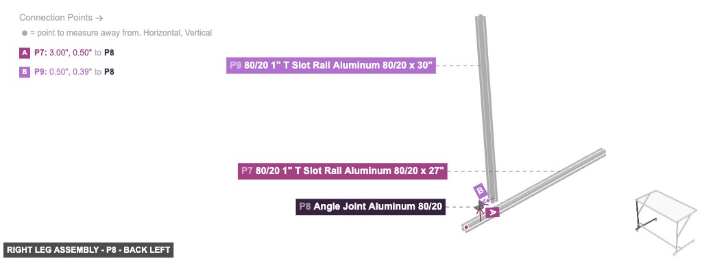 Right Leg Assembly - Part Angle Joint Aluminum 80/20 - back_left