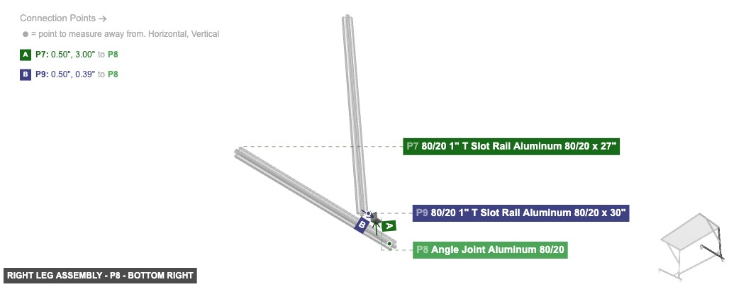 Right Leg Assembly - Part Angle Joint Aluminum 80/20 - bottom_right