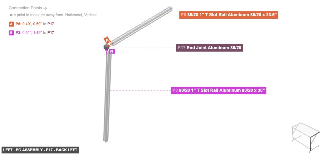 Left Leg Assembly - Part End Joint Aluminum 80/20 - back_left