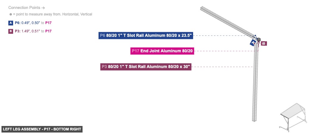 Left Leg Assembly - Part End Joint Aluminum 80/20 - bottom_right