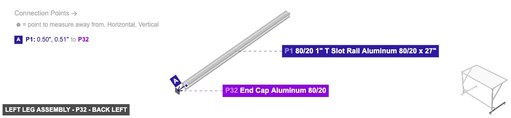 Left Leg Assembly - Part End Cap Aluminum 80/20 - back_left