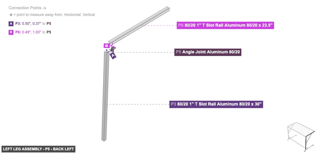 Left Leg Assembly - Part Angle Joint Aluminum 80/20 - back_left
