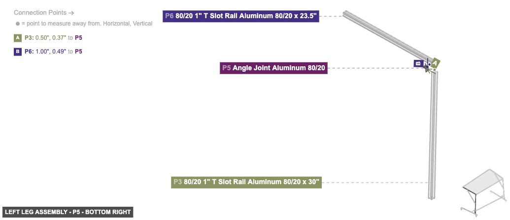 Left Leg Assembly - Part Angle Joint Aluminum 80/20 - bottom_right