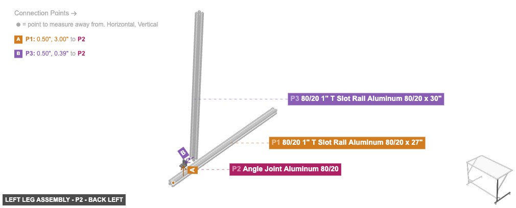 Left Leg Assembly - Part Angle Joint Aluminum 80/20 - back_left