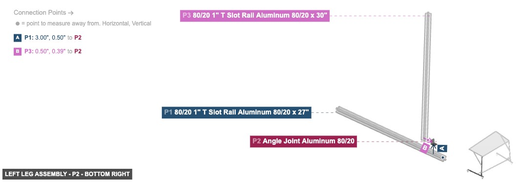 Left Leg Assembly - Part Angle Joint Aluminum 80/20 - bottom_right