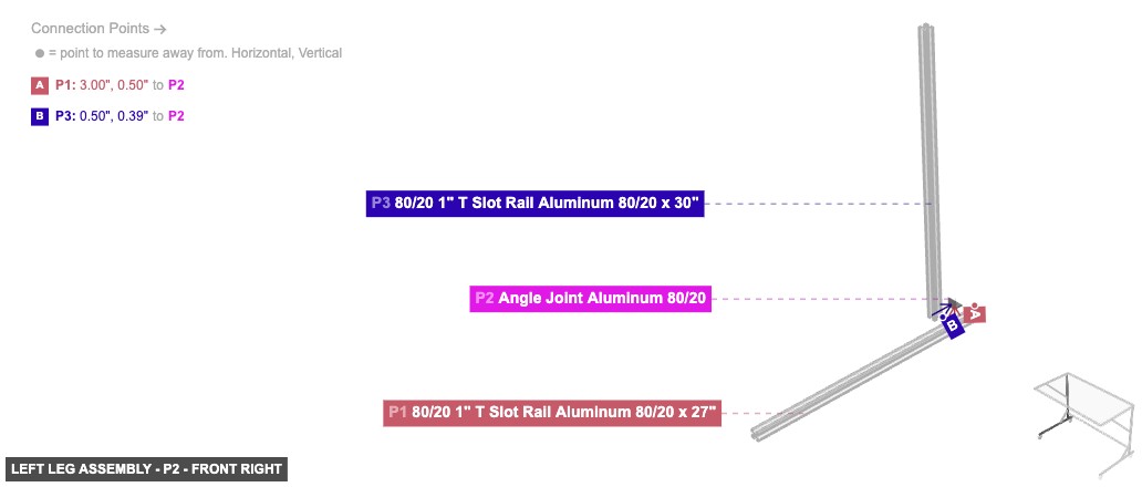 Left Leg Assembly - Part Angle Joint Aluminum 80/20 - front_right