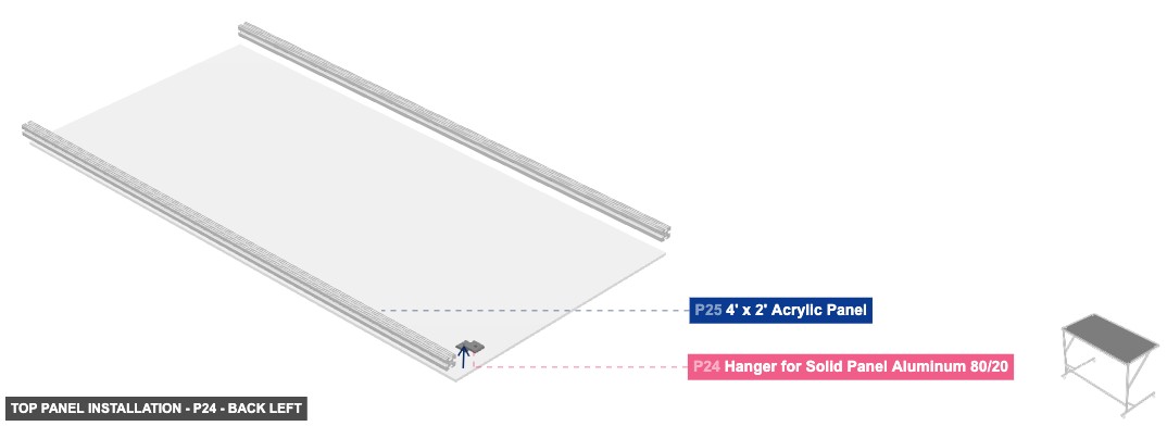 Top Panel Installation - Part Hanger for Solid Panel Aluminum 80/20 - back_left