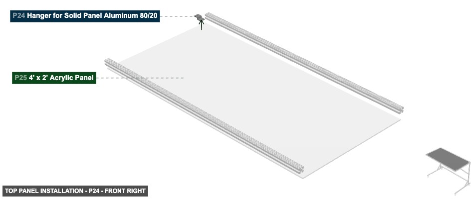 Top Panel Installation - Part Hanger for Solid Panel Aluminum 80/20 - front_right