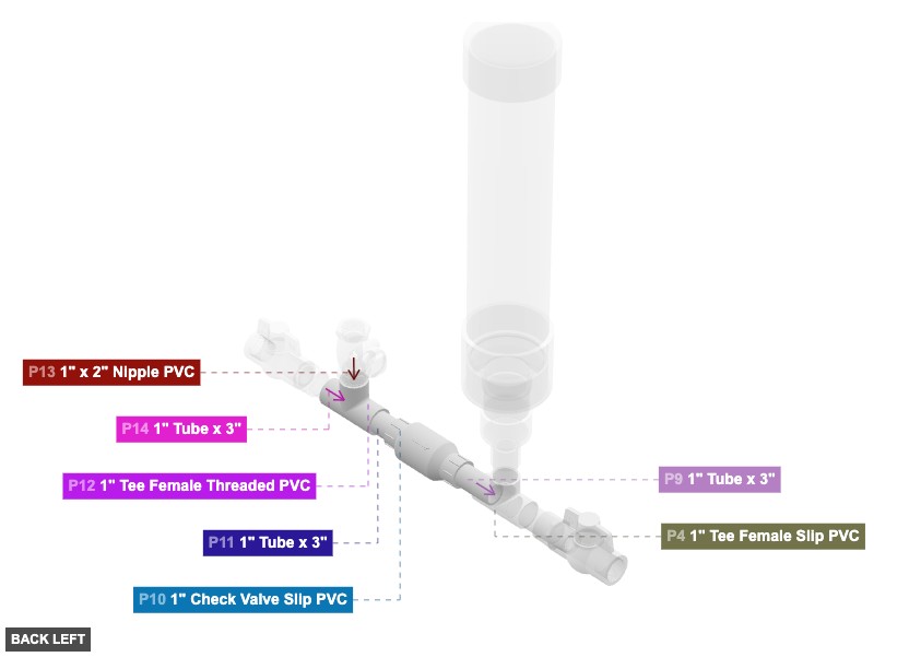 Assembly of Waste Valve Line and Secondary Tee - back_left