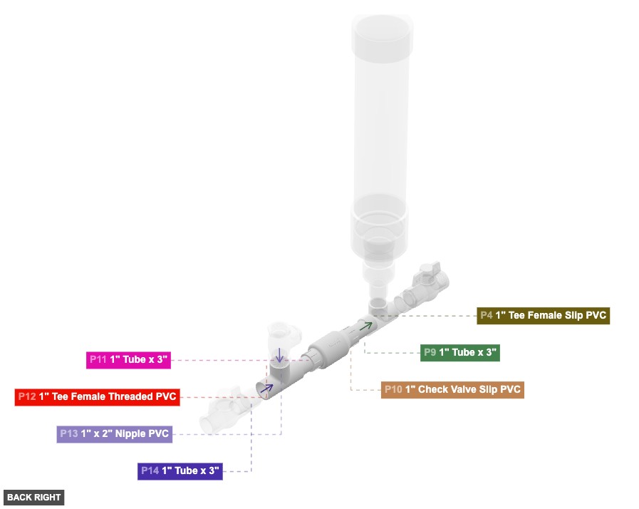 Assembly of Waste Valve Line and Secondary Tee - back_right