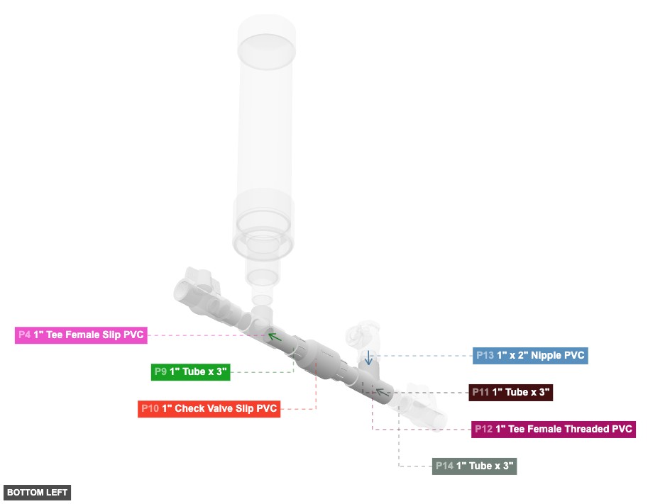 Assembly of Waste Valve Line and Secondary Tee - bottom_left