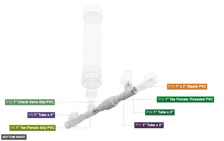 Assembly of Waste Valve Line and Secondary Tee - bottom_right