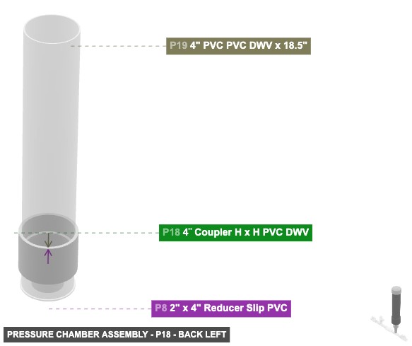 Pressure Chamber Assembly - Part 4¨ Coupler H x H PVC DWV - back_left