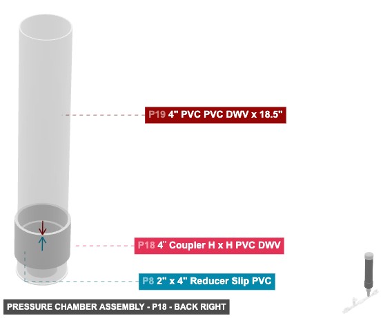 Pressure Chamber Assembly - Part 4¨ Coupler H x H PVC DWV - back_right
