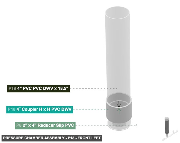 Pressure Chamber Assembly - Part 4¨ Coupler H x H PVC DWV - front_left