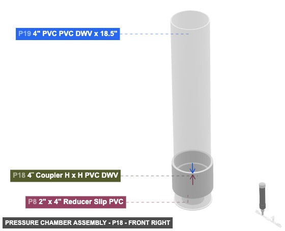 Pressure Chamber Assembly - Part 4¨ Coupler H x H PVC DWV - front_right