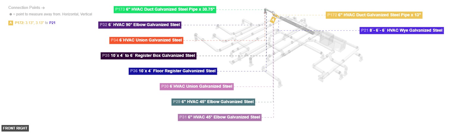Assembly of Group 6: Front Wye Split 1 (Left Register Run) - front_right