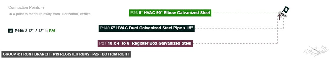 Group 4: Front Branch - P19 Register Runs - Part 6¨ HVAC 90° Elbow Galvanized Steel - bottom_right