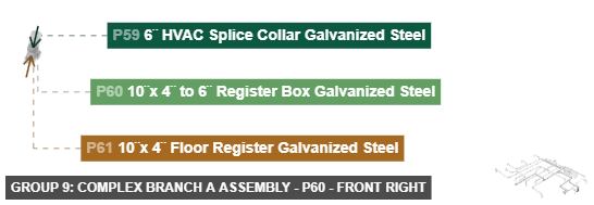 Group 9: Complex Branch A Assembly - Part 10¨x 4¨ to 6¨ Register Box Galvanized Steel - front_right